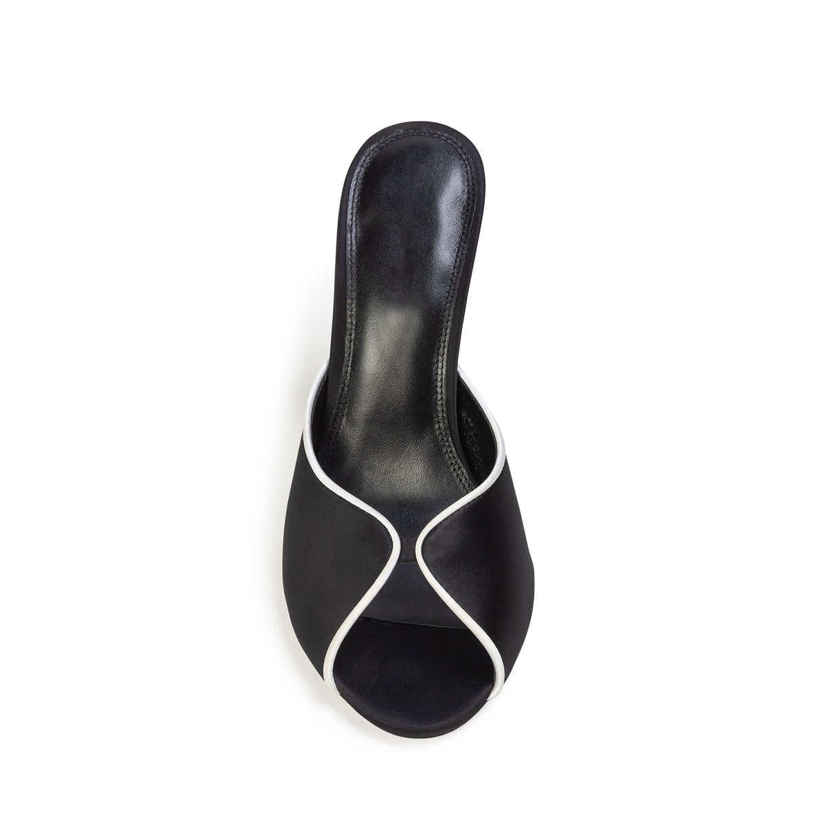 Black Satin Peep Round-Toe Slip-On Backless High Heels