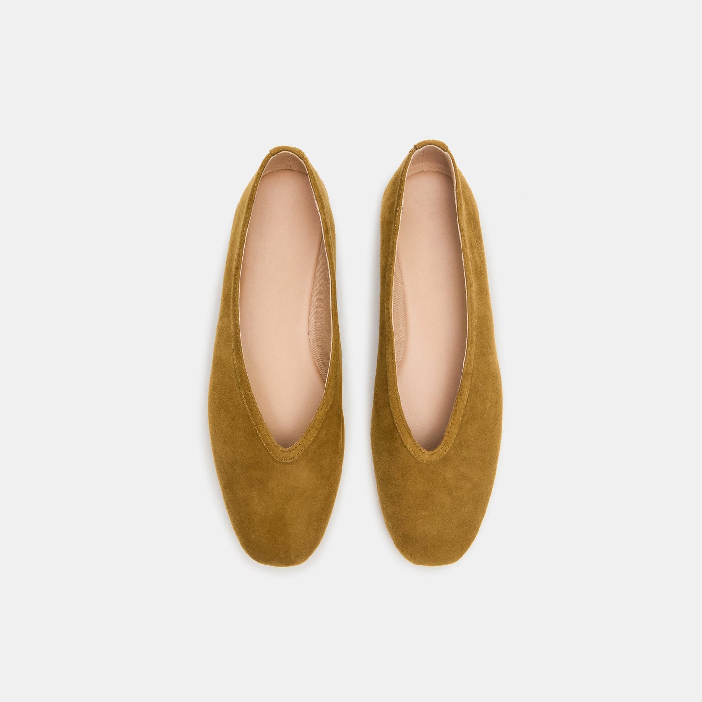 Tan Faux Suede Elegant Square-Toe Rhinestone Slip-On Flats