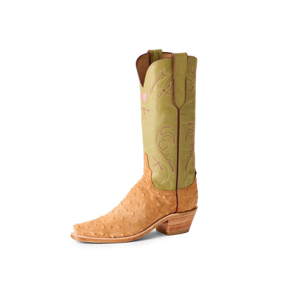 Contrast Brandy And Tan Snip-Toe Embroidery Mid Calf Cowgirl Boots