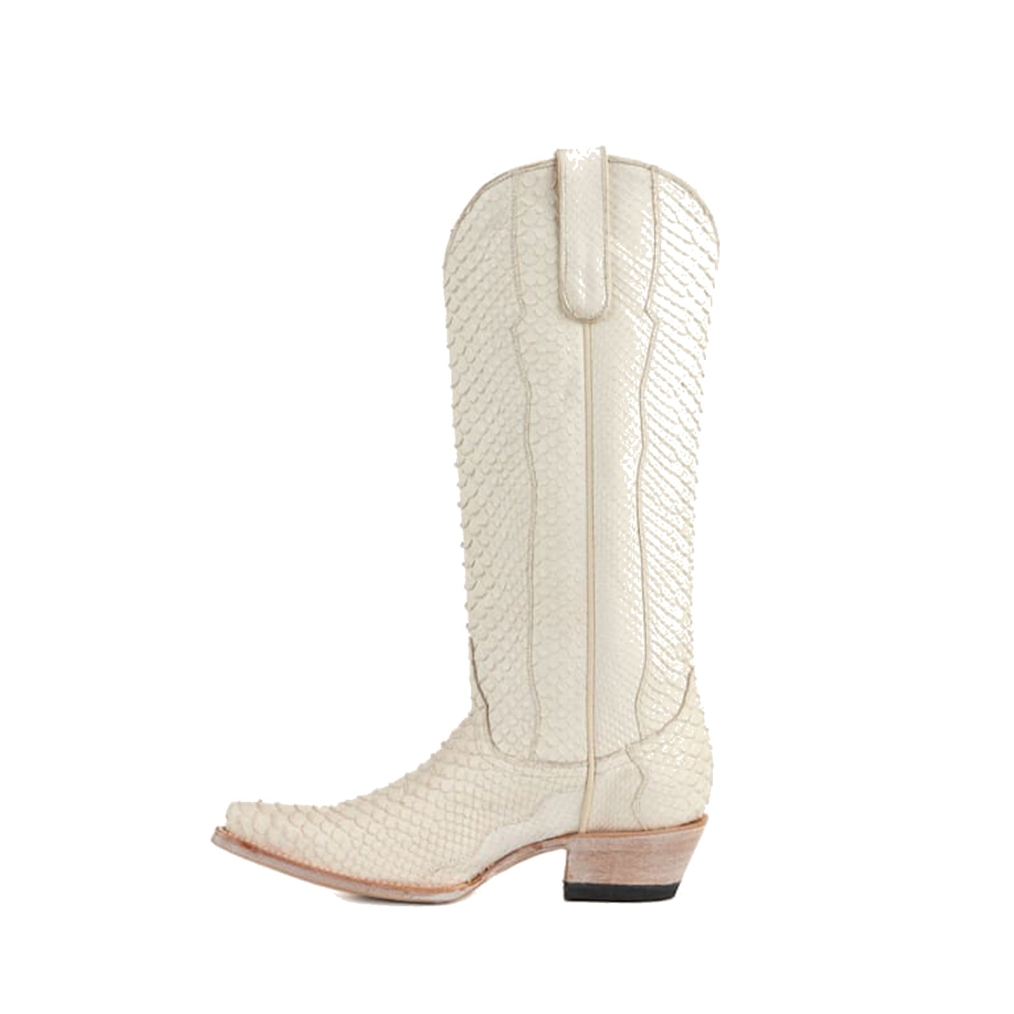 White Snakeskin Print Snip-Toe Classic Wide Calf Knee High Cowgirl Boots