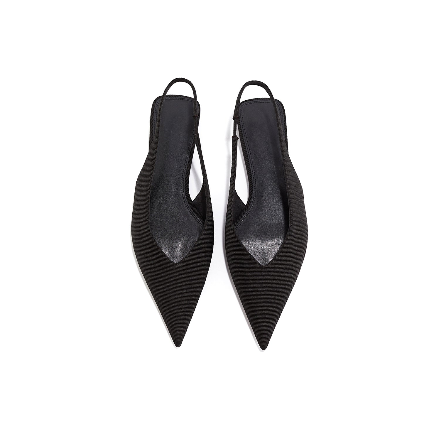 Black Satin Pointed-Toe Slingback Flats