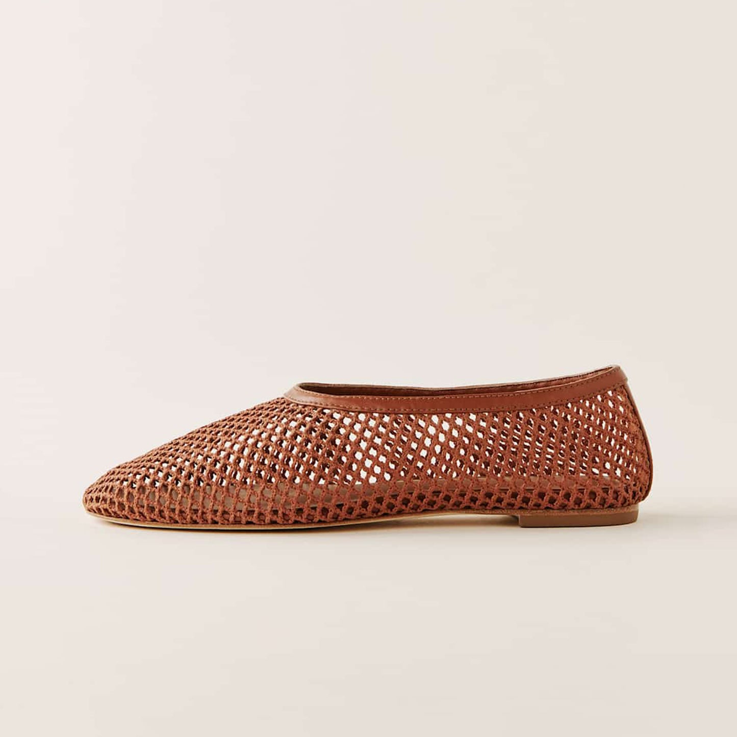 Brown Mesh Vegan Leather Square-Toe Classic Ballet Slip-On Flats