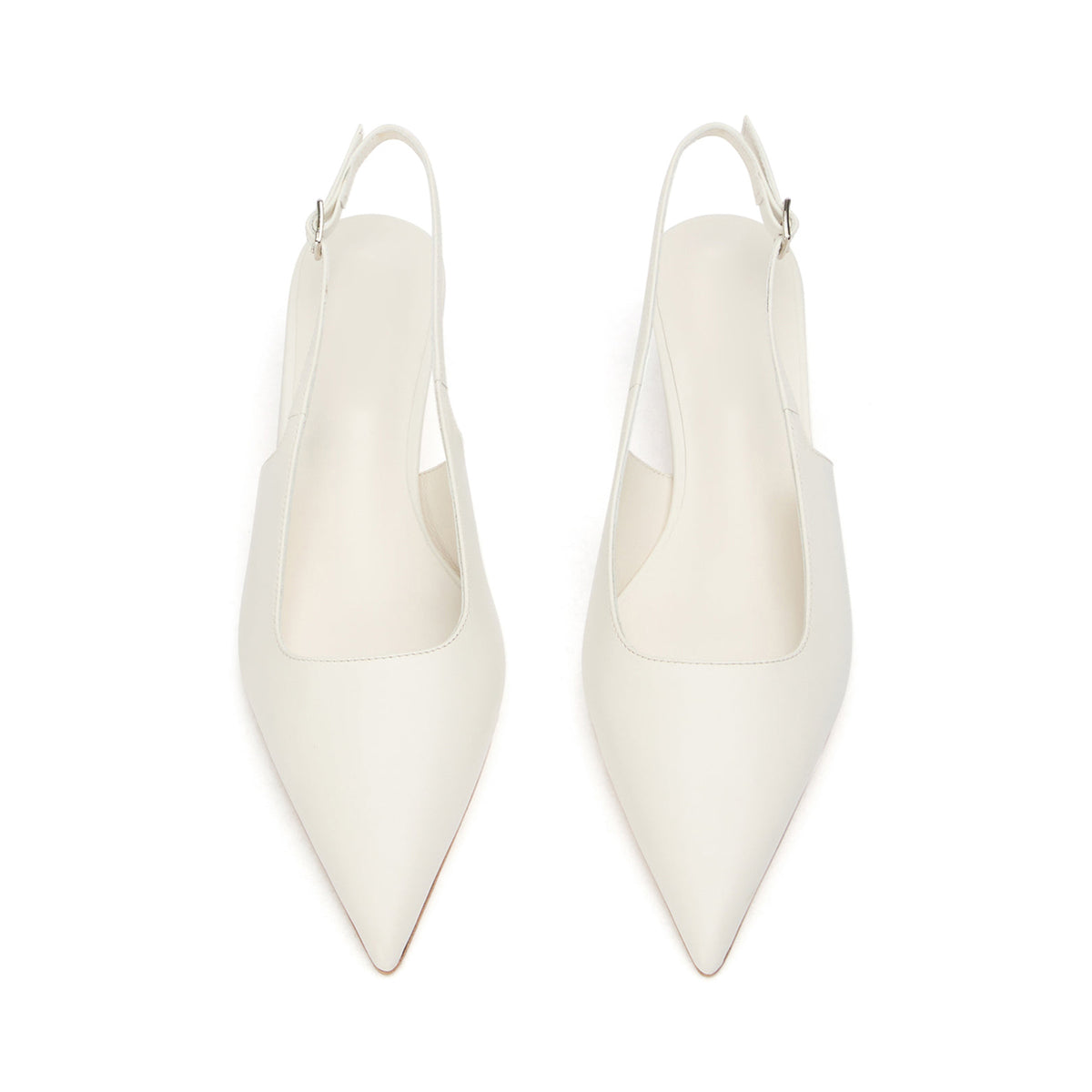Chic Pointed-Toe Buckle Slingback Kitten Heels - White