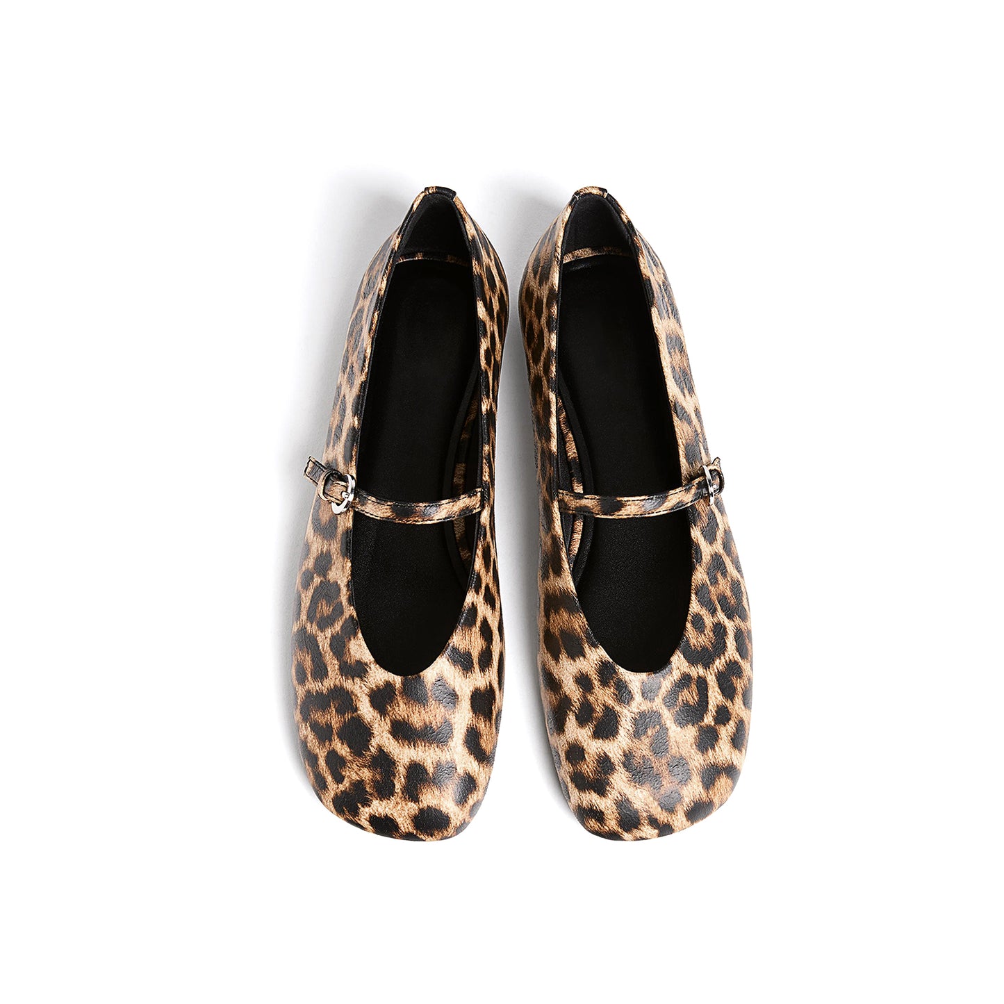 Leopard Vegan Leather Square-Toe Bridge Strap Ballet Flats