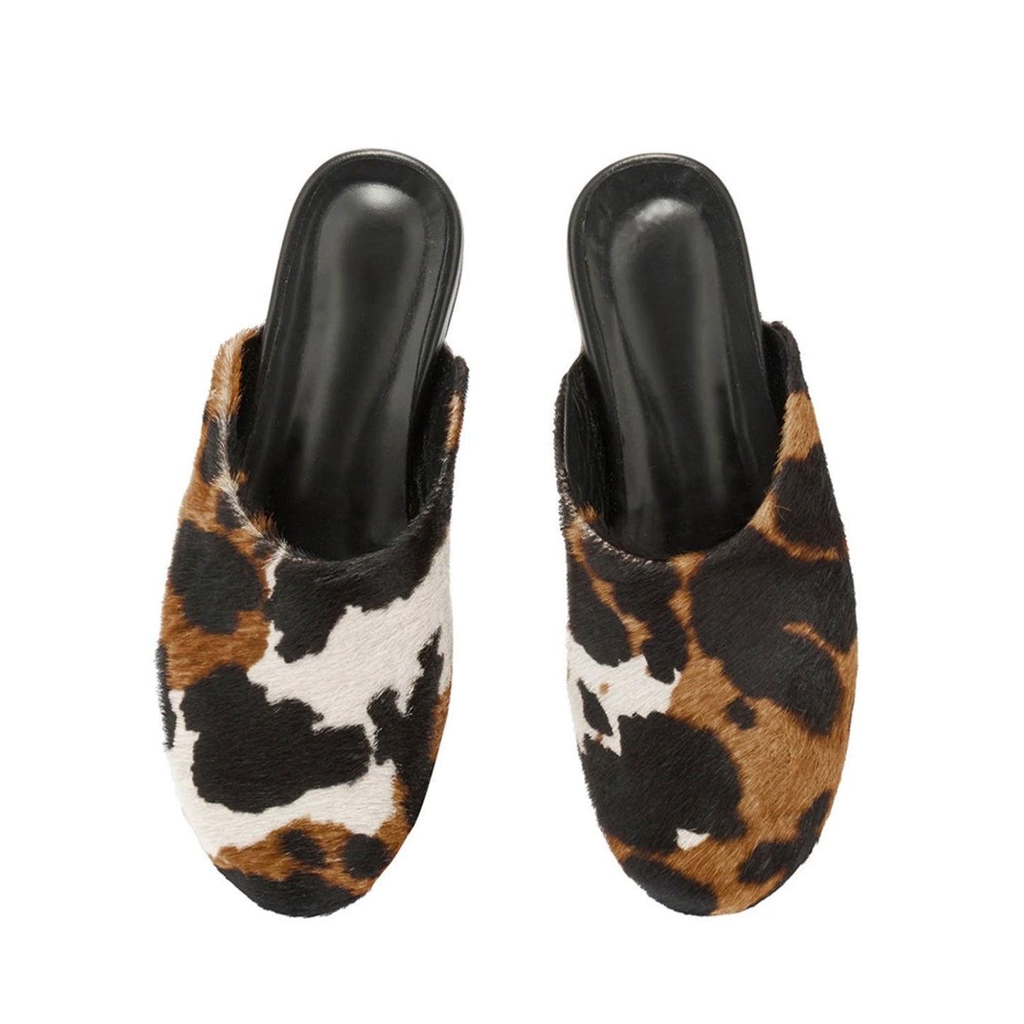 Cow Pattern Pony Hair Round-Toe Slipper Backless Flats
