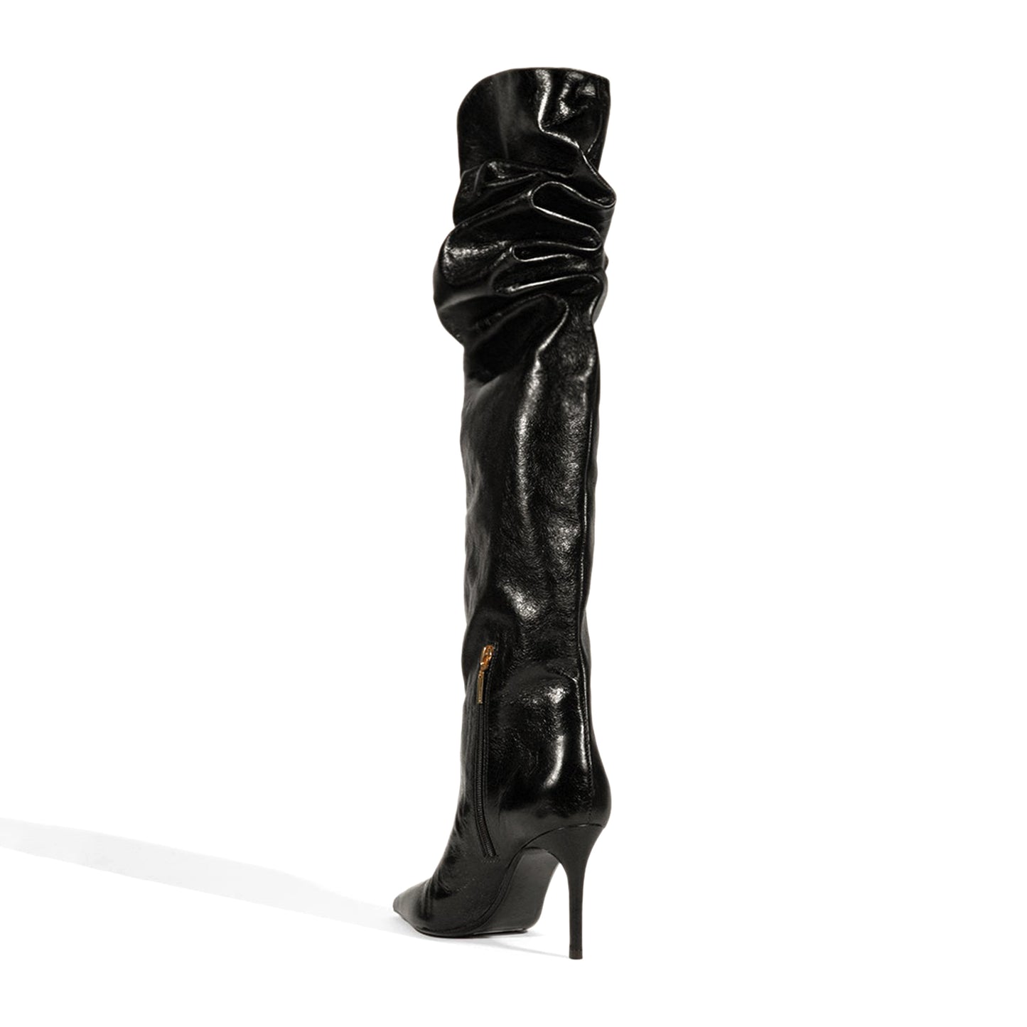 Black Pointed-Toe Short-Zip Slouch Over-The-Knee Stiletto Boots