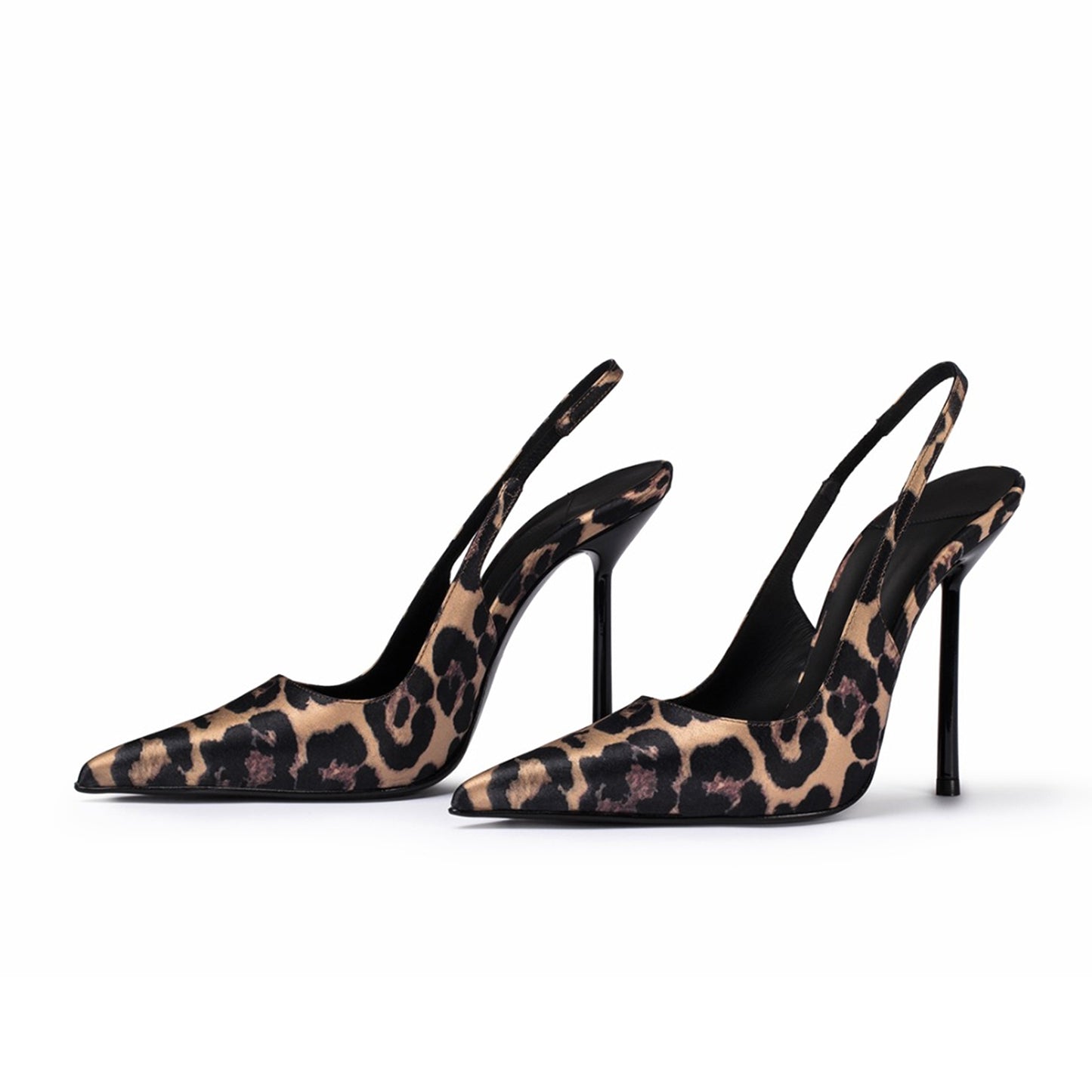 Leopard Satin Pointed-Toe Sleek Slingback High Heels