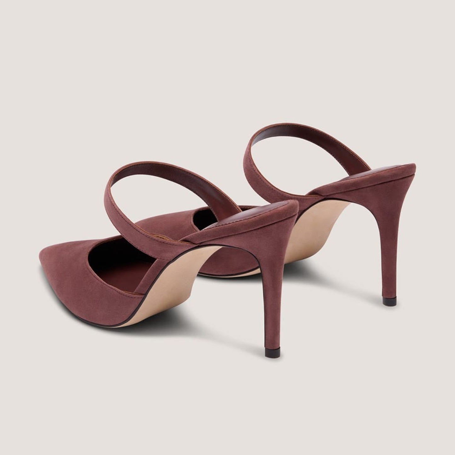 Dark Taupe Faux Suede Pointed-Toe Middle Strap Slip-On High Heels