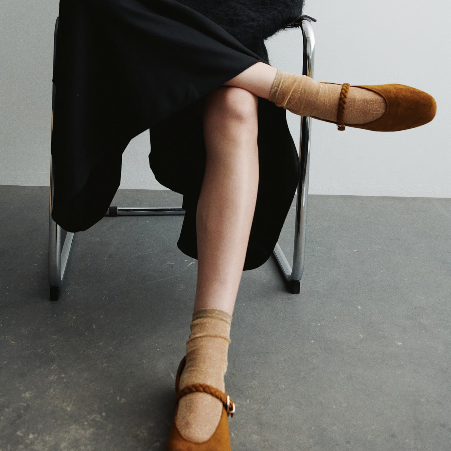 Coffee Faux Suede Square-Toe Delicate Buckle Mary Jane Ballet Flats