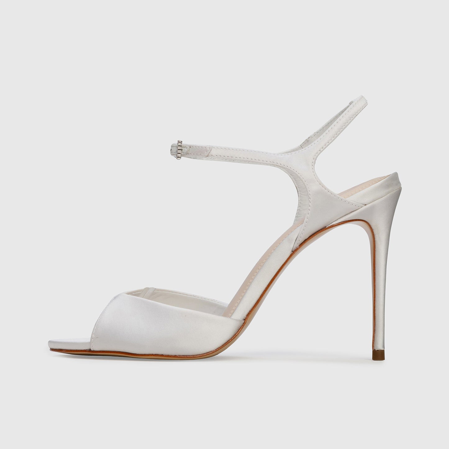 White Satin Peep Round-Toe Ankle Strap Sandals High Heels