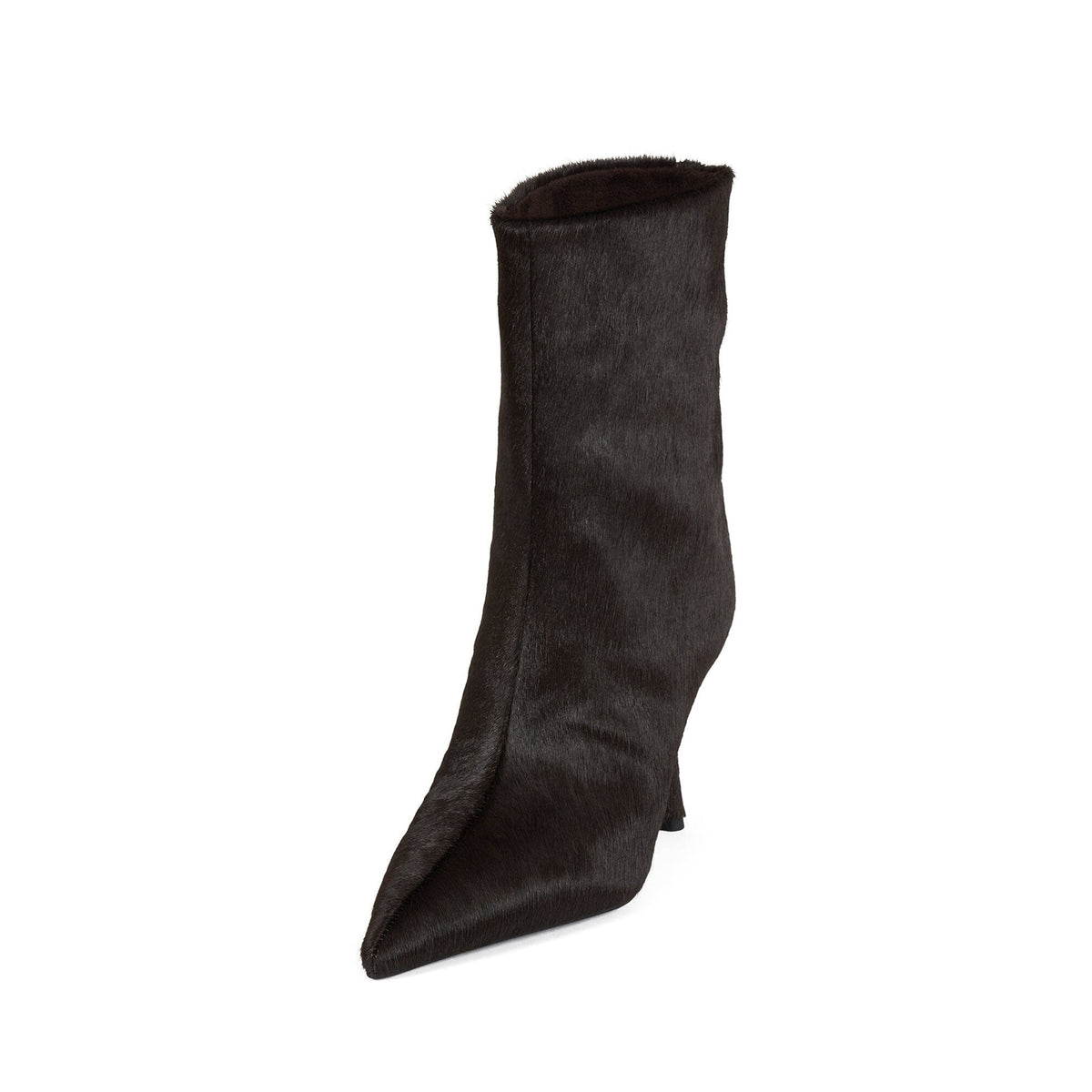 Coffee Pony Hair Vegan Leather Pointed-Toe Slip-On Sleek Ankle Stiletto Boots