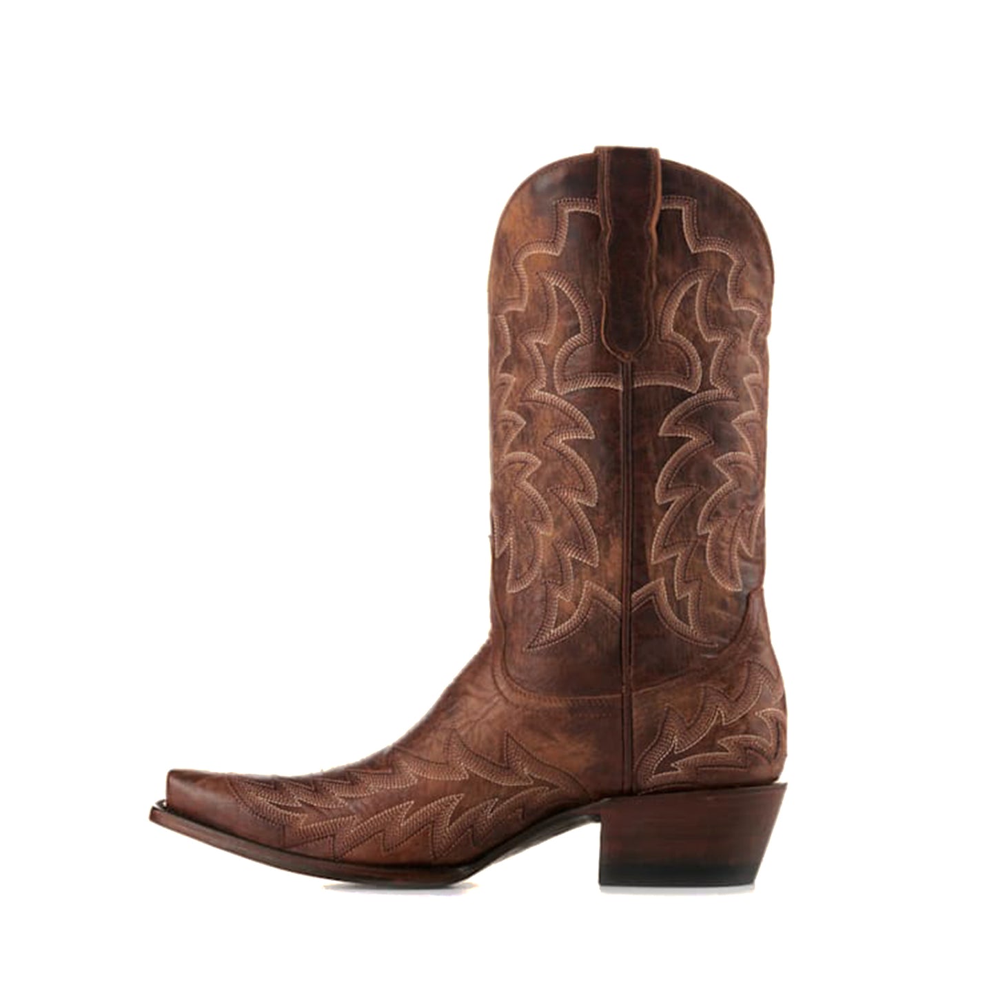 Brass Snip-Toe Delicate Embroidery Mid Calf Chic Cowgirl Boots