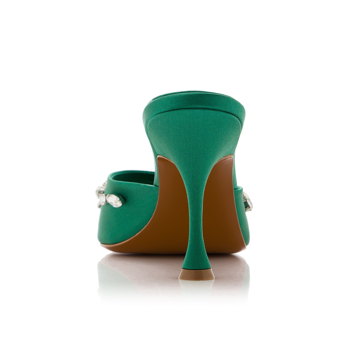 Green Satin Peep Round-Toe Front Crystals Slip-On Backless High Heels