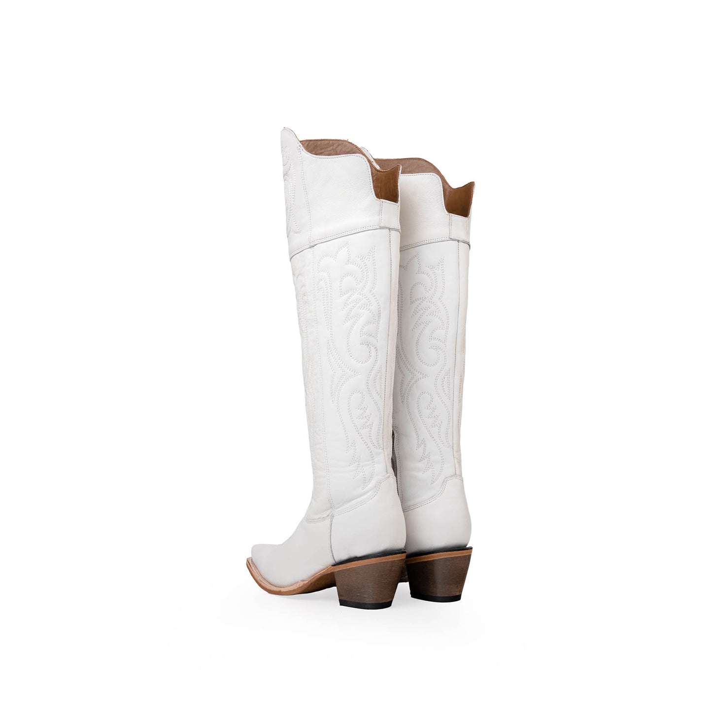 White Snip-Toe Classic Embroidery Half-Zip Over-The-Knee Cowgirl Boots