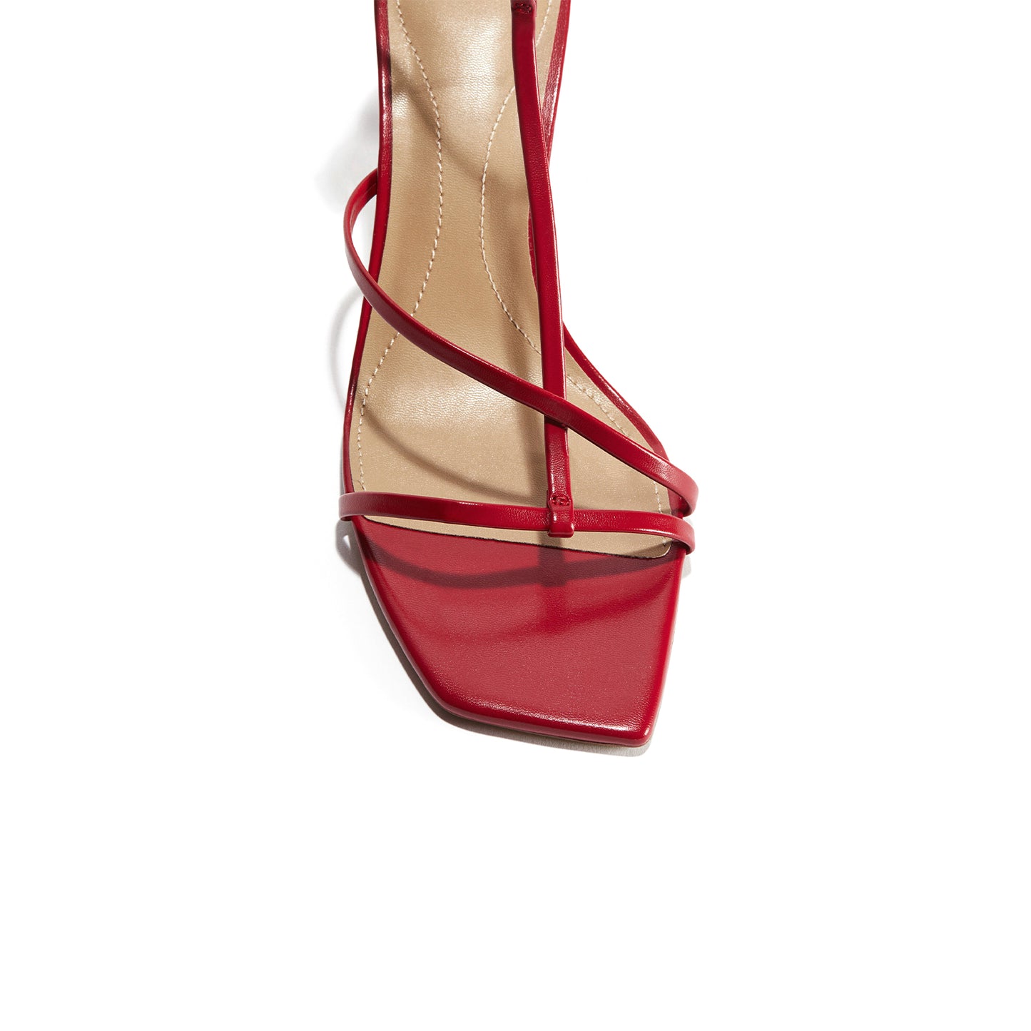 Red Square-Toe Strappy Sandals High Heels