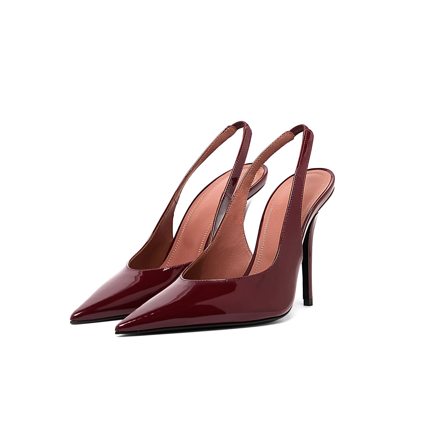 Patent Burgundy Pointed-Toe Classic Slingback High Heels