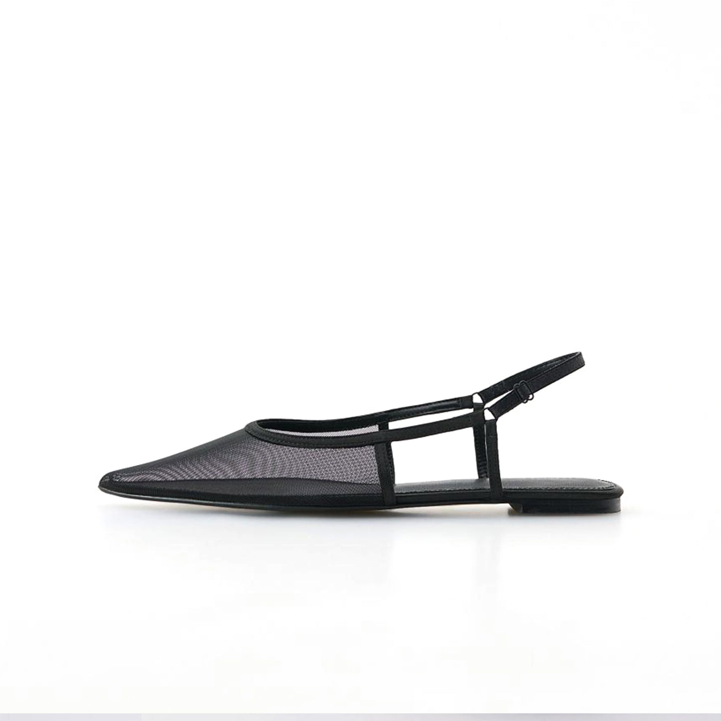 Black Mesh Pointed-Toe Simple Slingback Flats