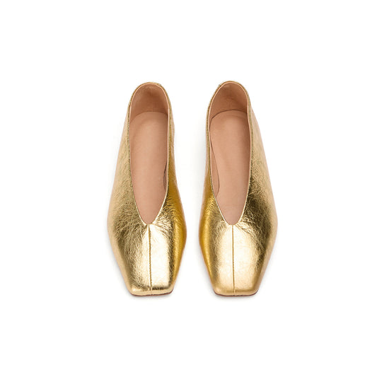 Metallic Gold Chic Square-Toe Slip-On Flats