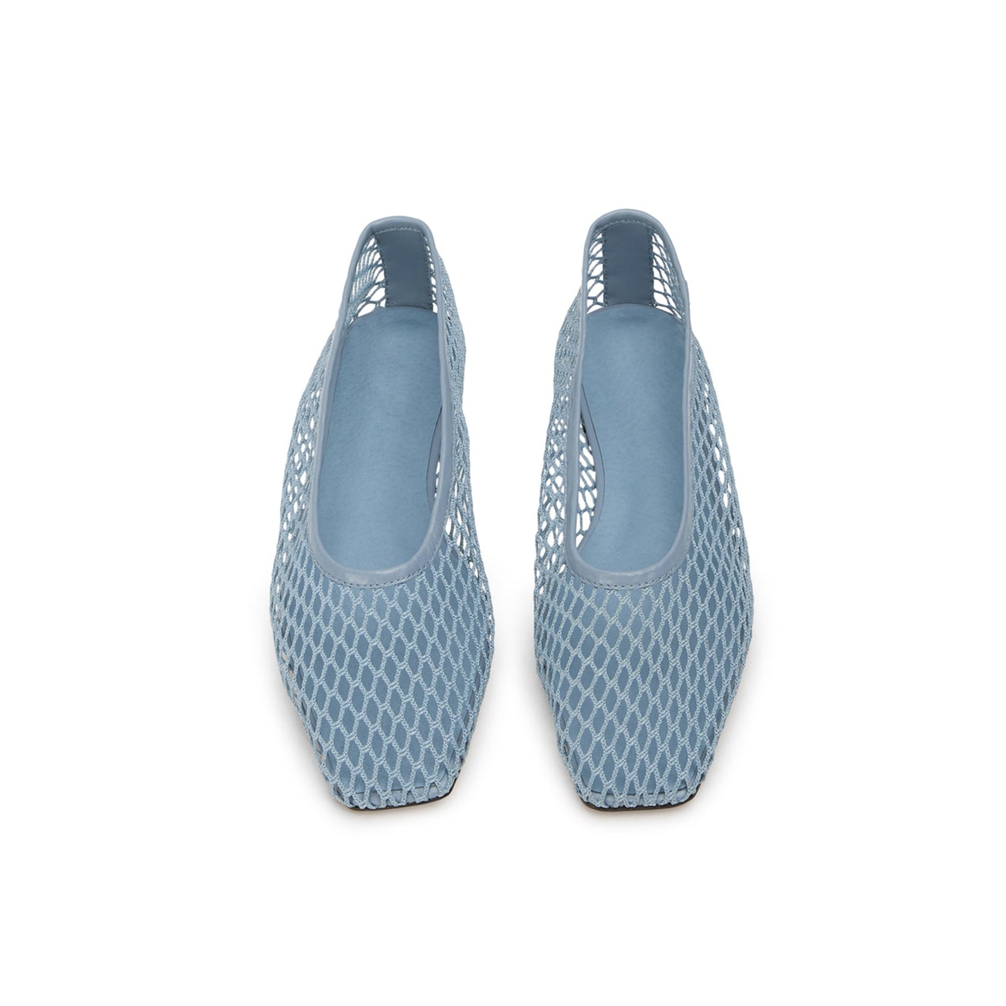 Blue Mesh Vegan Leather Square-Toe Ballet Flats