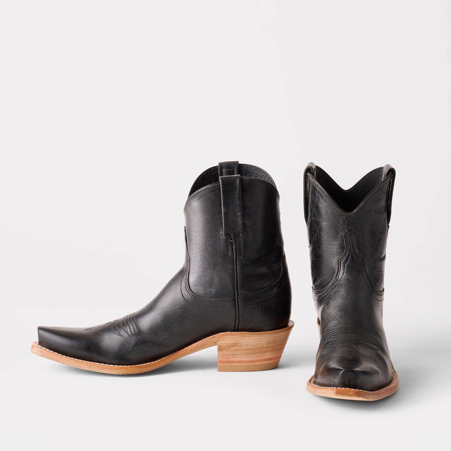Black Snip-Toe Western Ankle Simple Cowgirl Boots