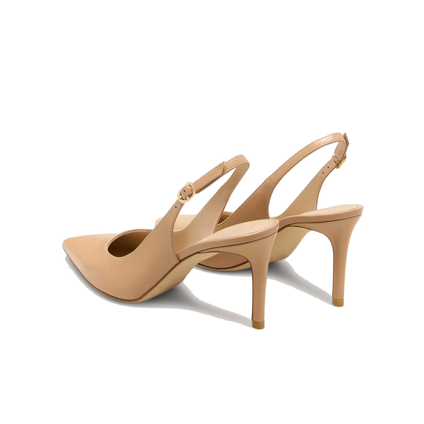 Beige Vegan Leather Pointed-Toe Classic Buckle Back Strap Kitten Heels
