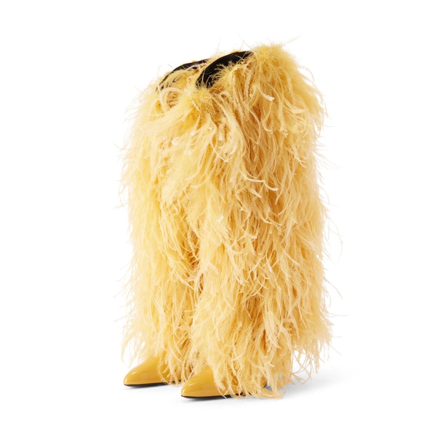 Patent Yellow Pointed-Toe Full Feather Wide Calf Knee High Stiletto Boots