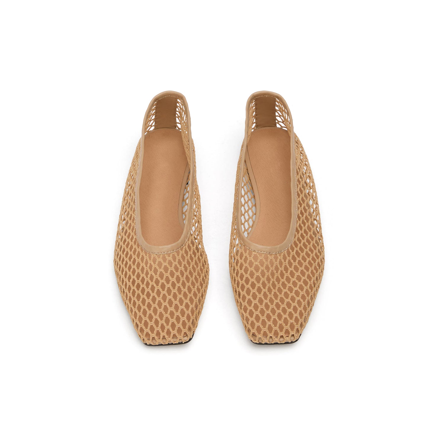 Nude Mesh Vegan Leather Square-Toe Ballet Flats