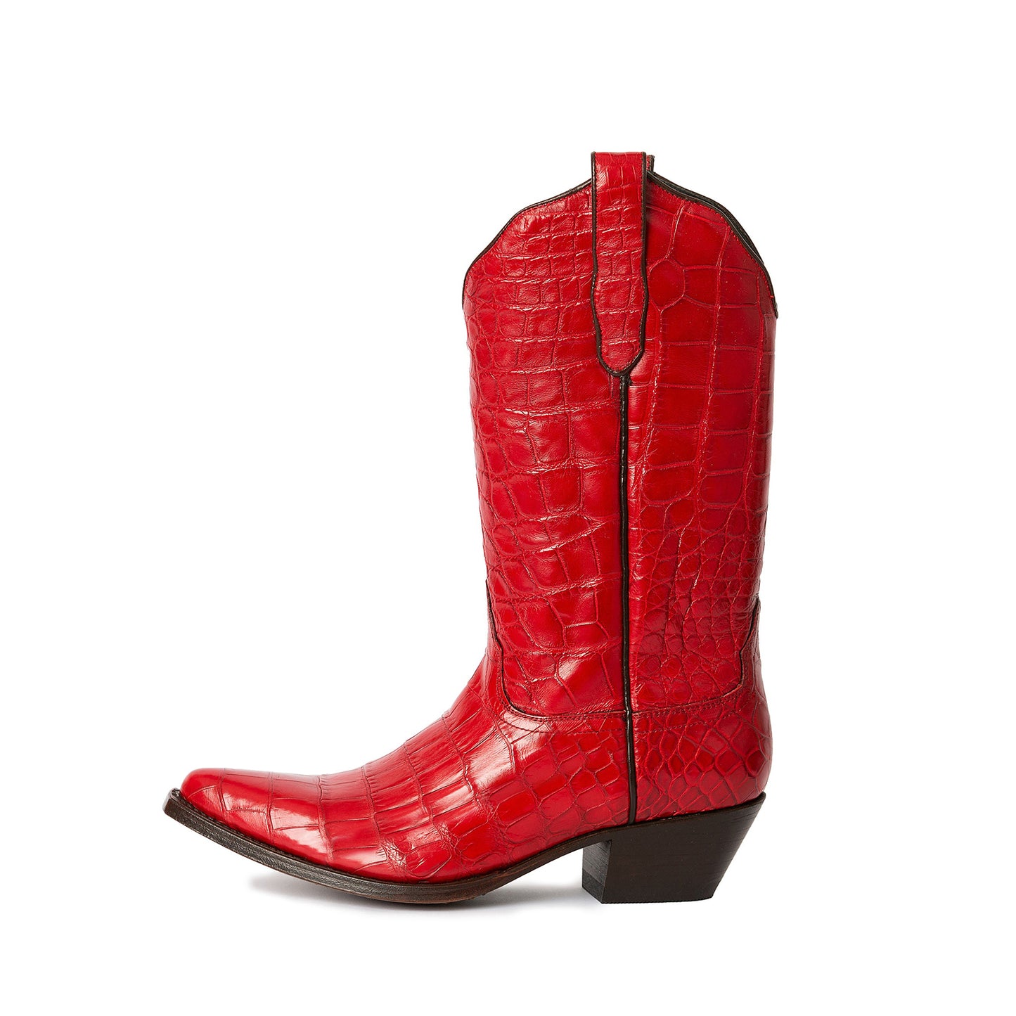 Red Crocodile Print Snip-Toe Simple Mid Calf Cowgirl Boots