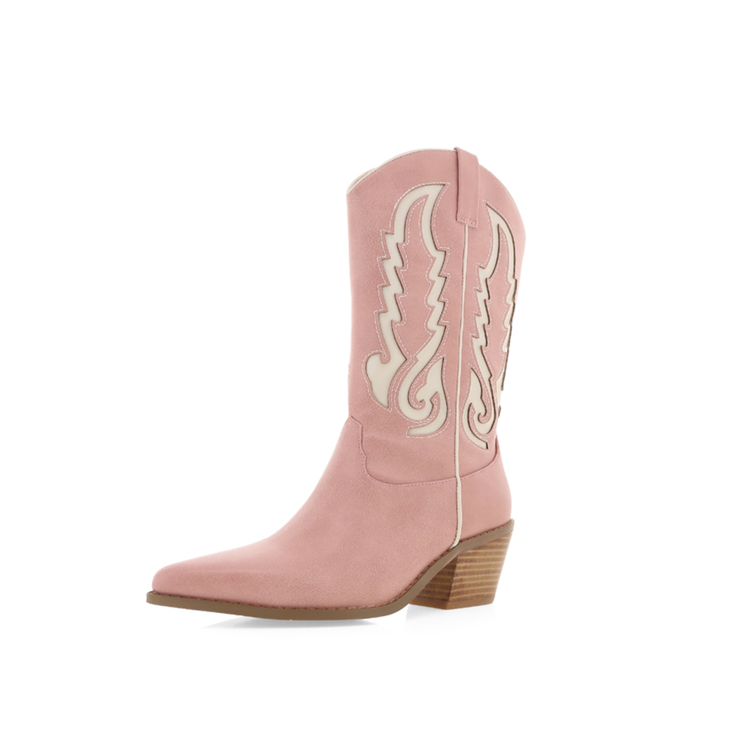 Pink Snip-Toe Chic Inlay Mid Calf Cowgirl Boots
