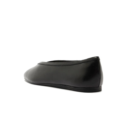 Black Vegan Leather Square-Toe Simple Ballet Flats