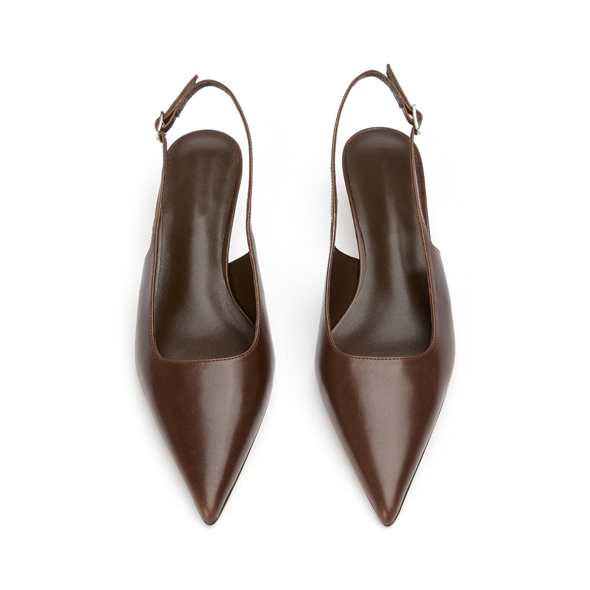 Chic Pointed-Toe Buckle Slingback Kitten Heels - Chocolate