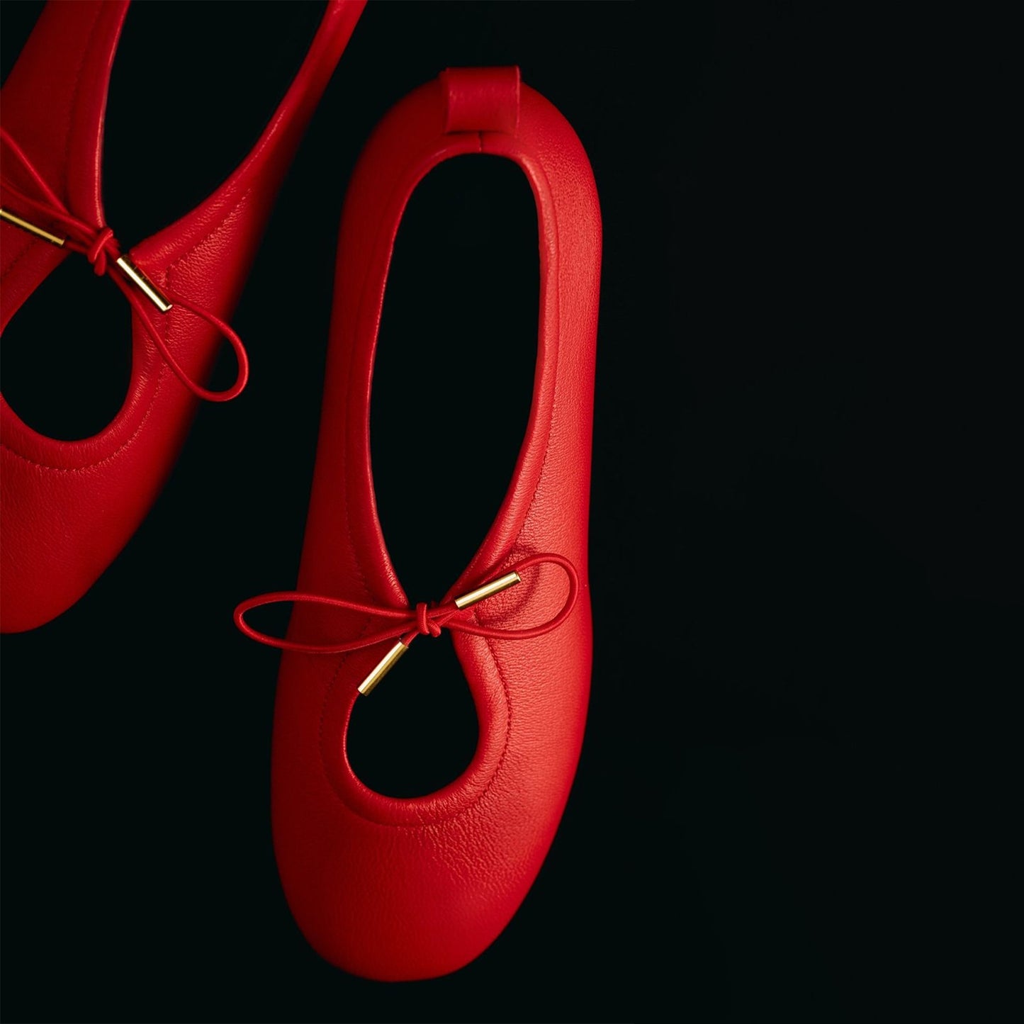 Red Round-Toe Lace-Up Ballet Classic Flats