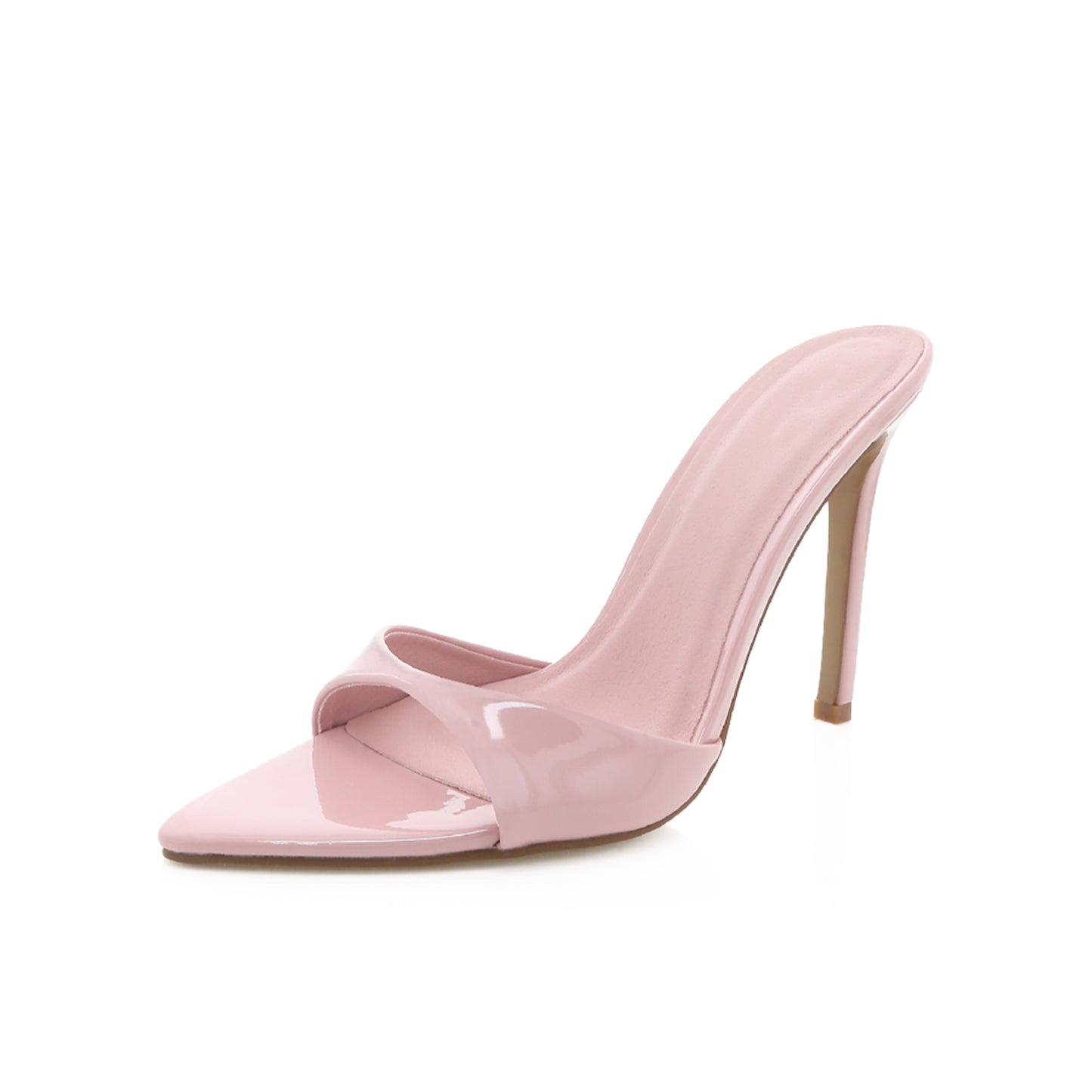 Patent Pink Open Pointed-Toe Slip-On Classic Backless High Heels