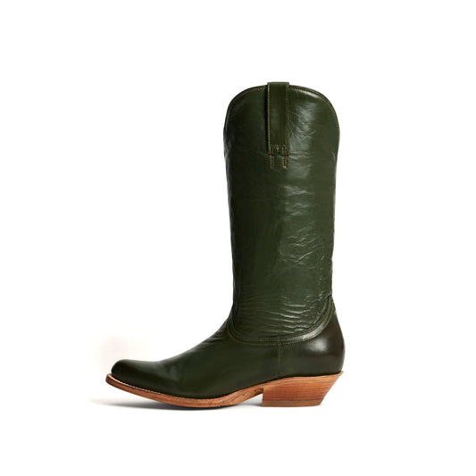 Green Pointed-Toe Simple Mid Calf Cowgirl Boots