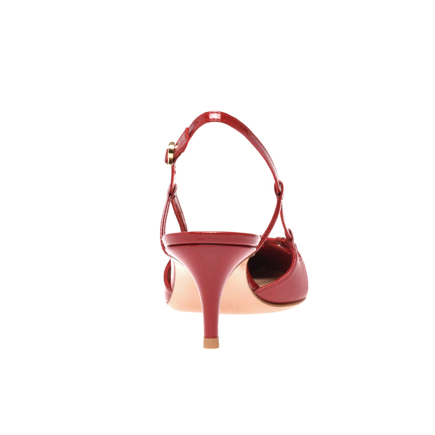 Patent Red Pointed-Toe Buckle Slingback Kitten Heels