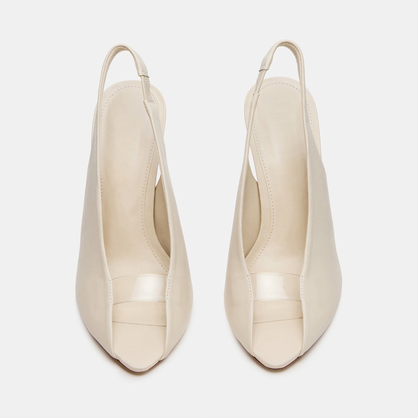 Bone Vegan Leather And Transparent Film Round-Toe Back Strap High Heels