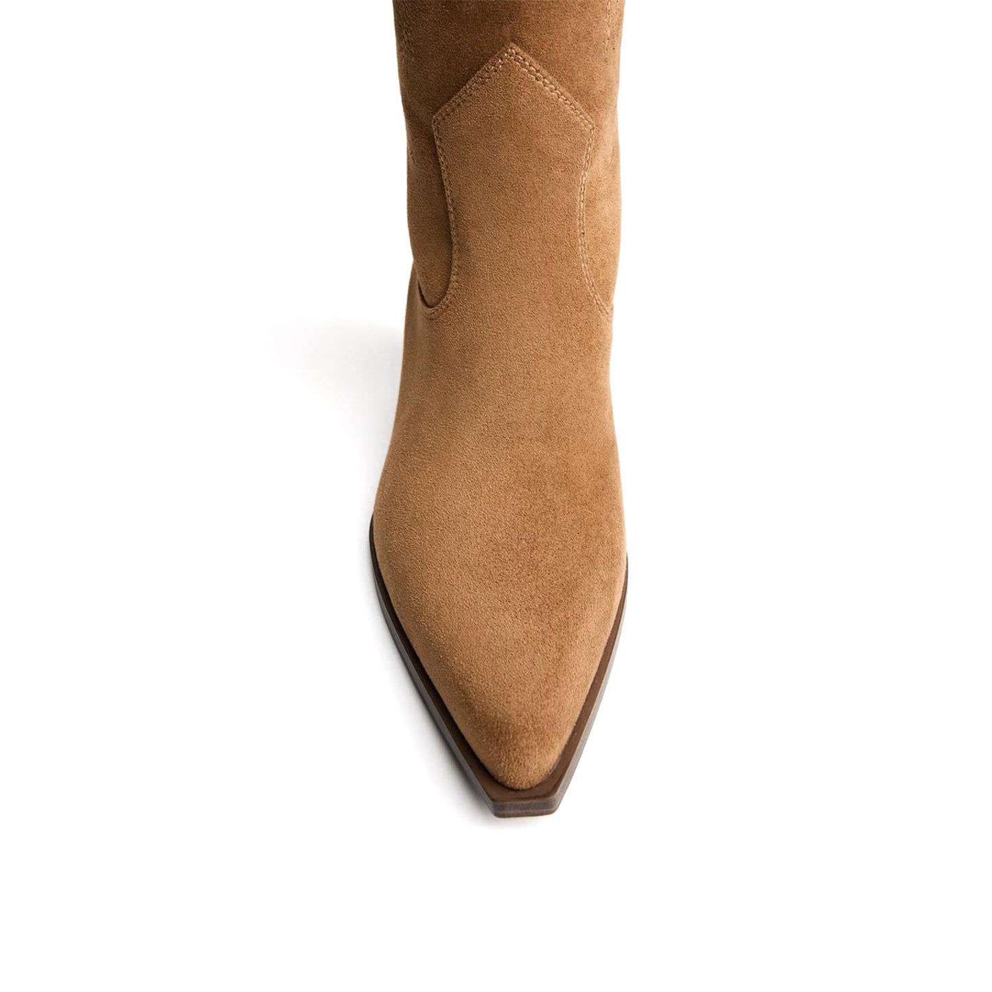 Sand Faux Suede Pointed-Toe Embroidery Mid Calf Cowgirl Boots