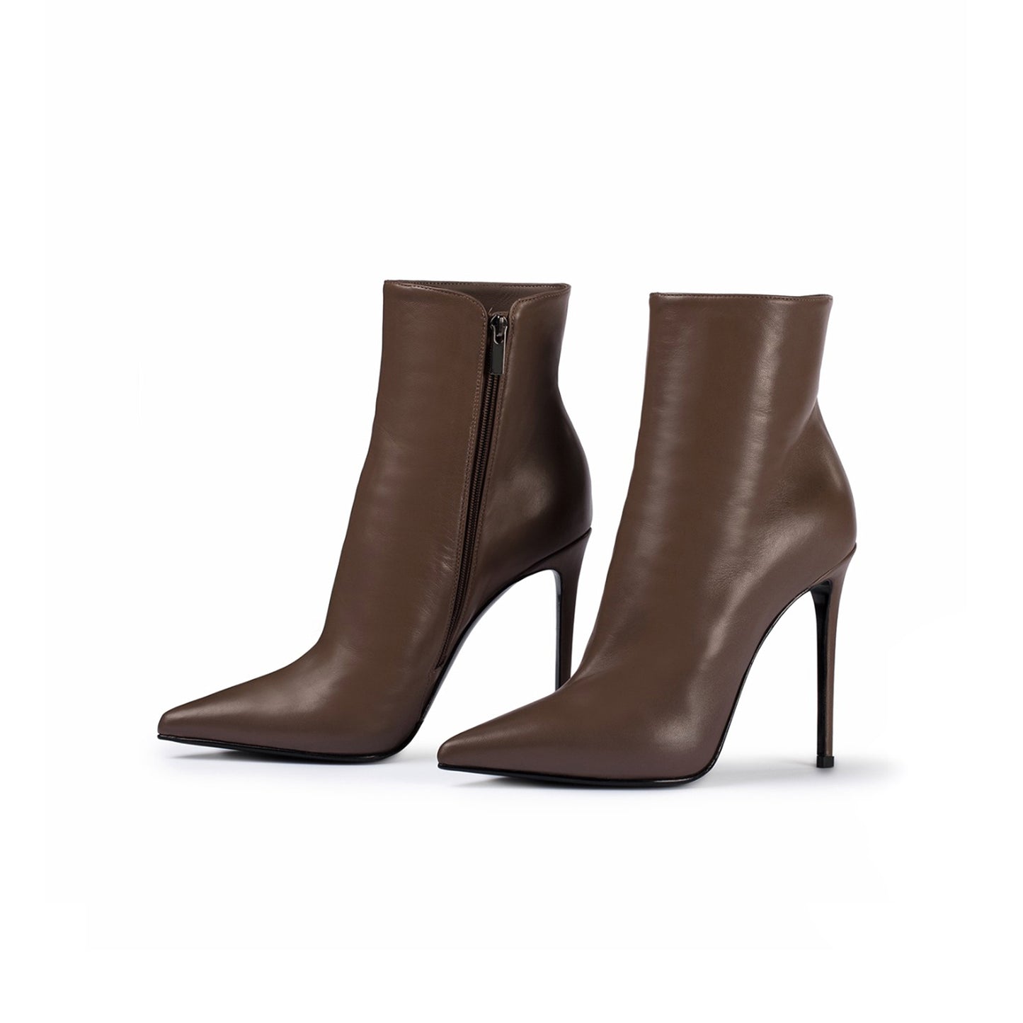 Dark Gray Pointed-Toe Simple Full-Zip Ankle Stiletto Boots