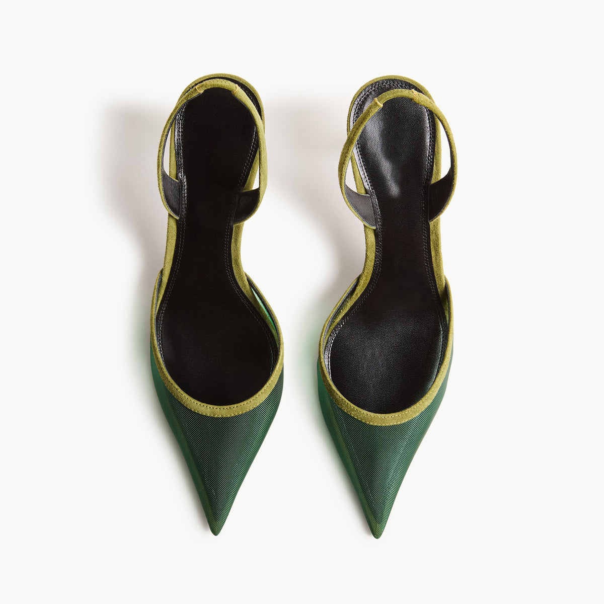 Brown Mesh Pointed-Toe Faux Suede Slingback Slip-On Kitten Heels