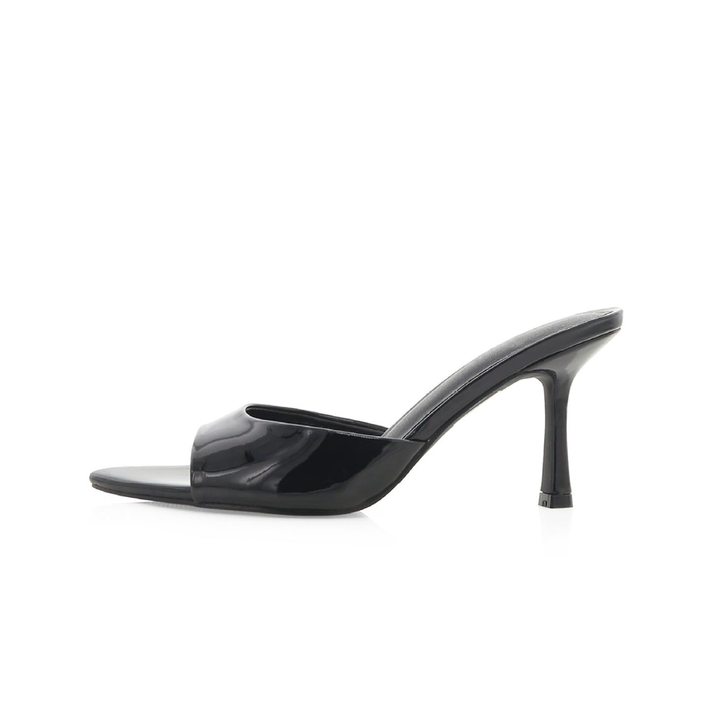 Patent Black Open Pointed-Toe Slip-On Backless High Heels