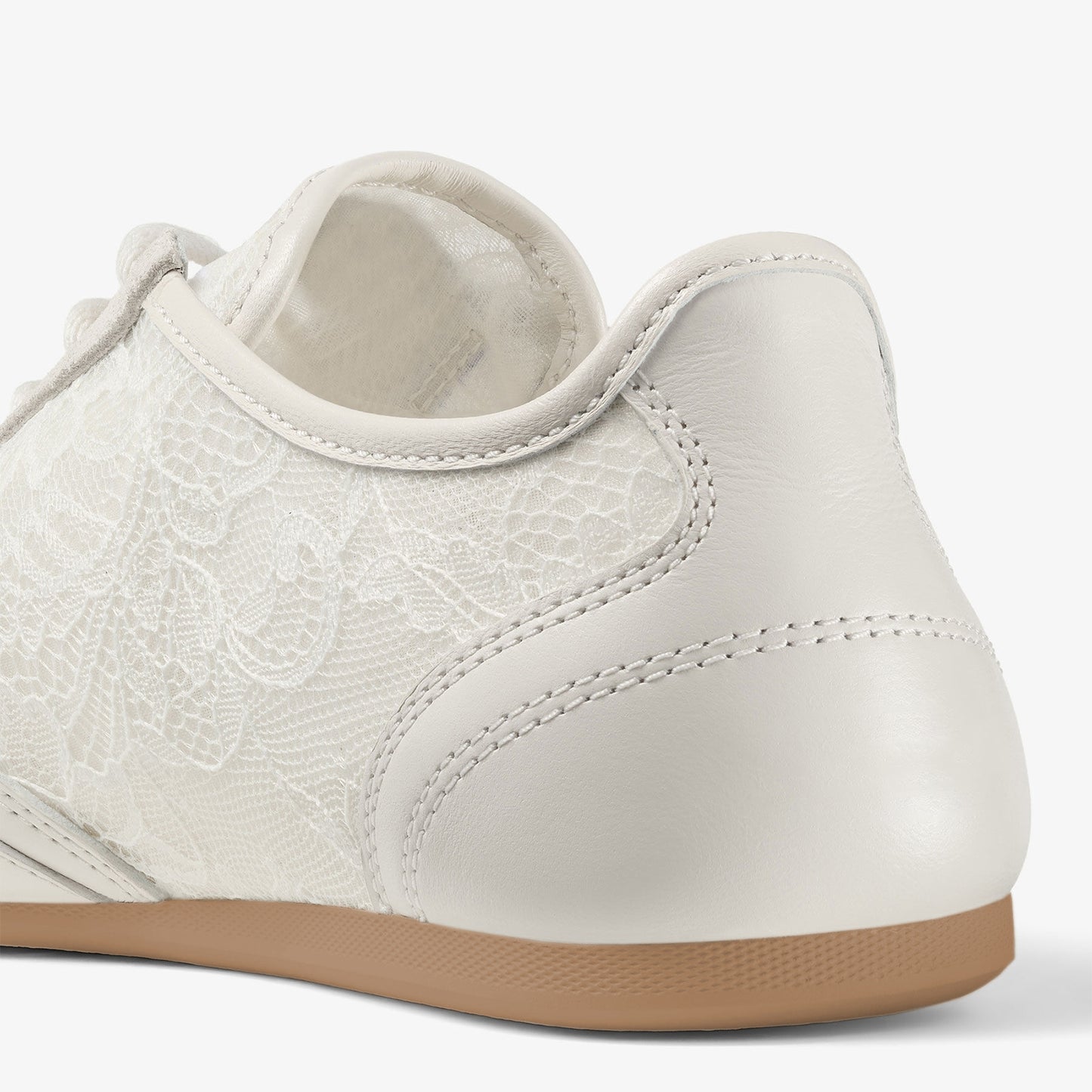 Ivory Faux Suede And Lace Mesh Round-Toe Lace-Up Sneakers Flats