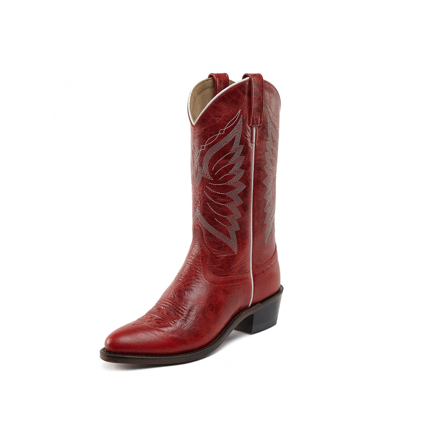 Red Almond-Toe Western Embroidery Classic Mid Calf Cowgirl Boots