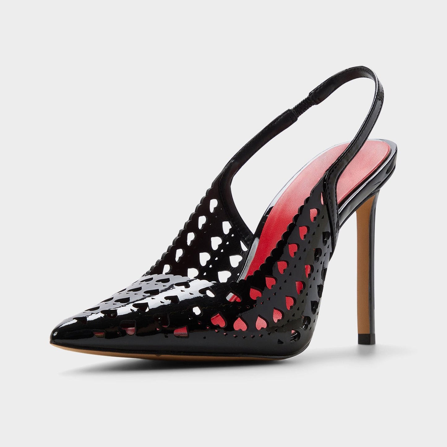 Patent Black Pointed-Toe Full Heart Cutout Slingback High Heels