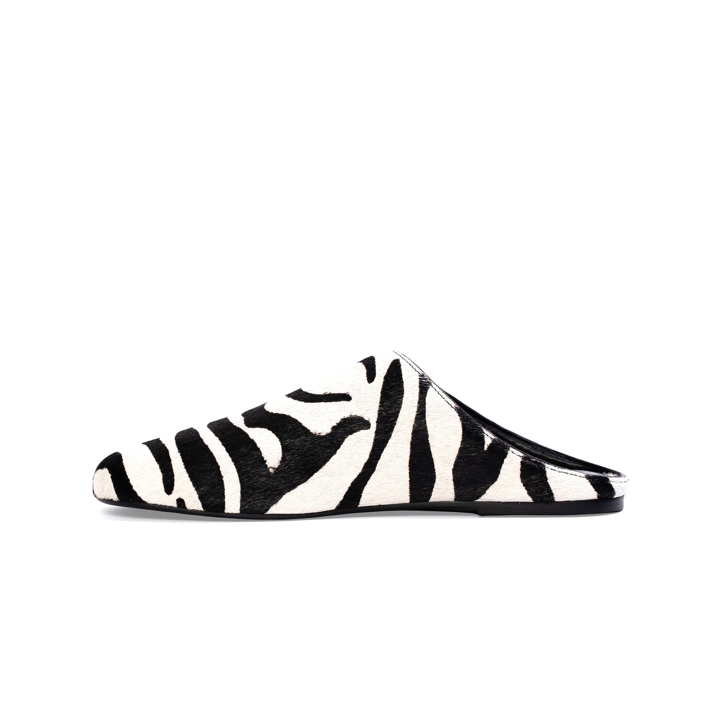 Zebra Print Pony Hair Round-Toe Slip-on Backless Ballet Flats