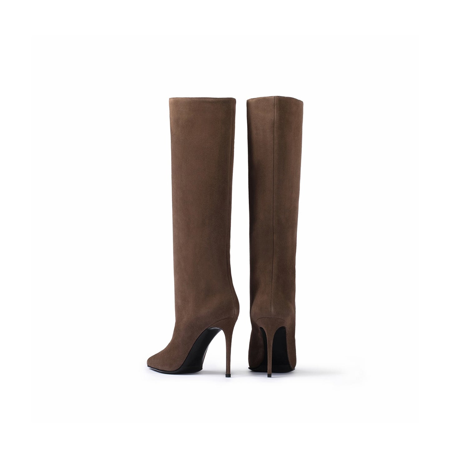 Dark Gray Faux Suede Pointed-Toe Simple Wide Calf Knee High Tall Stiletto Boots