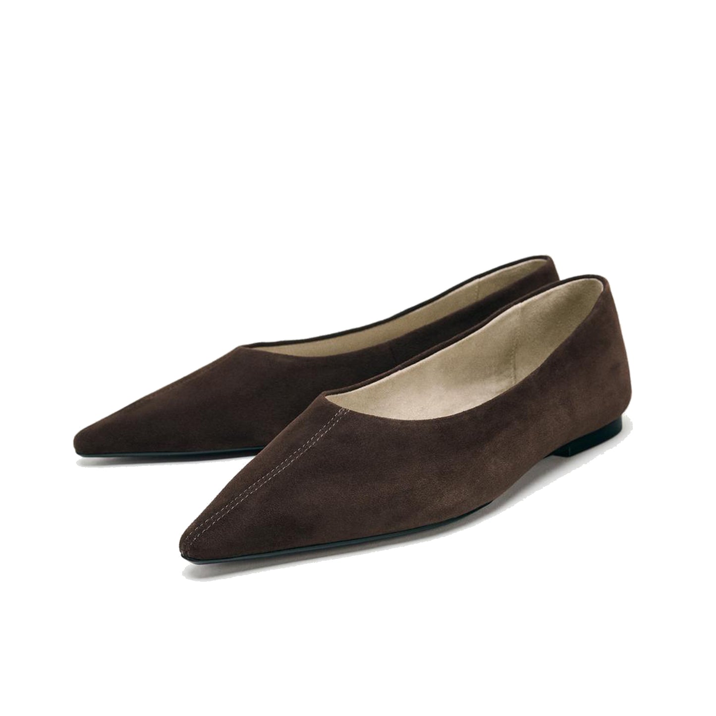 Chocolate Faux Suede Pointed-Toe Slip-On Flats