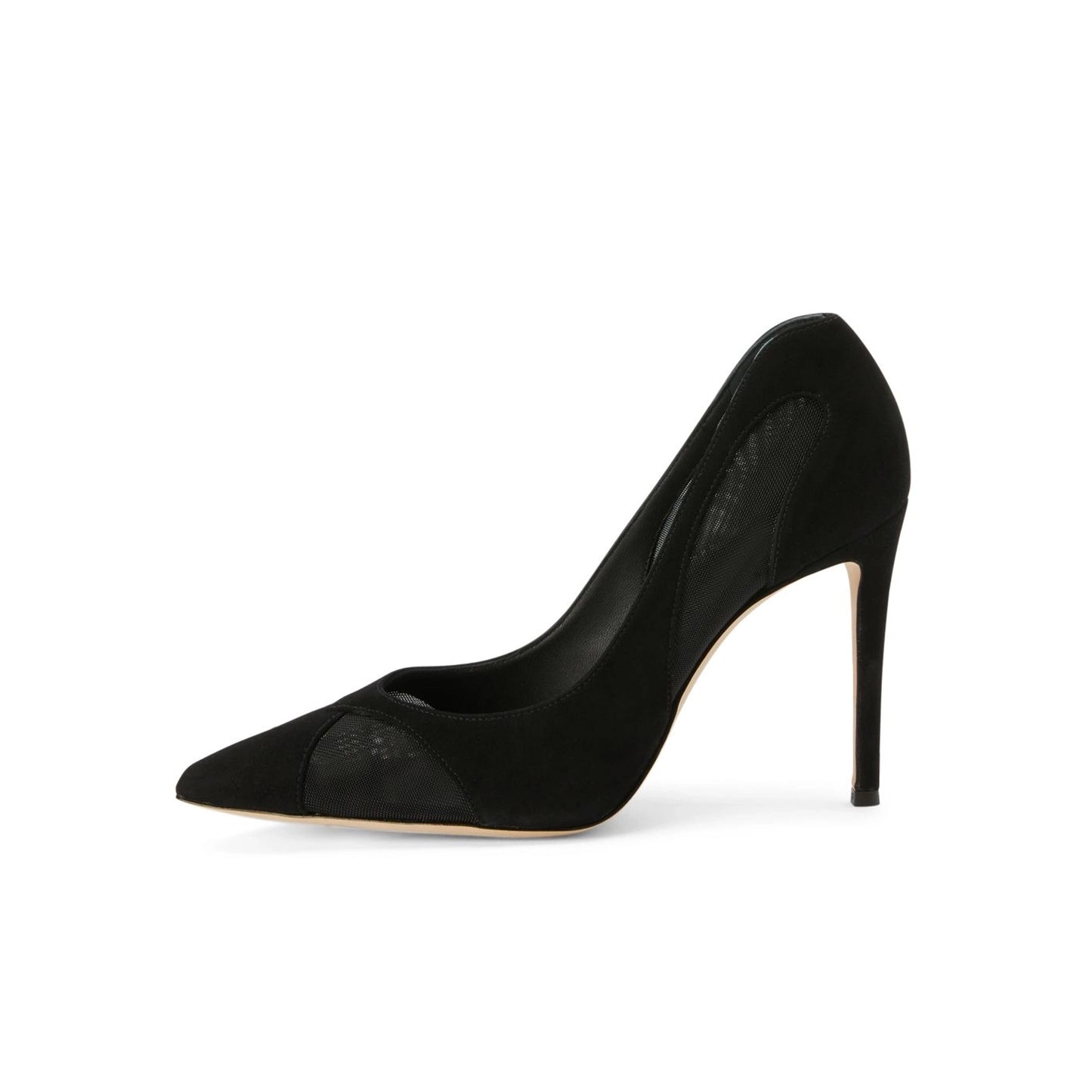 Black Mesh And Faux Suede Pointed-Toe Slip-On High Heels Pumps