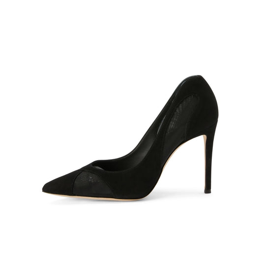 Black Mesh And Faux Suede Pointed-Toe Slip-On High Heels Pumps