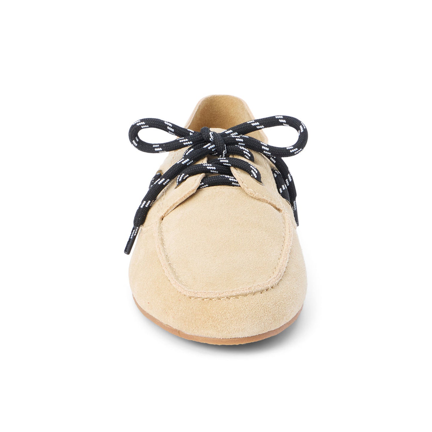 Nude Cow Suede Round-Toe Lace-Up Boat Shoes Flats