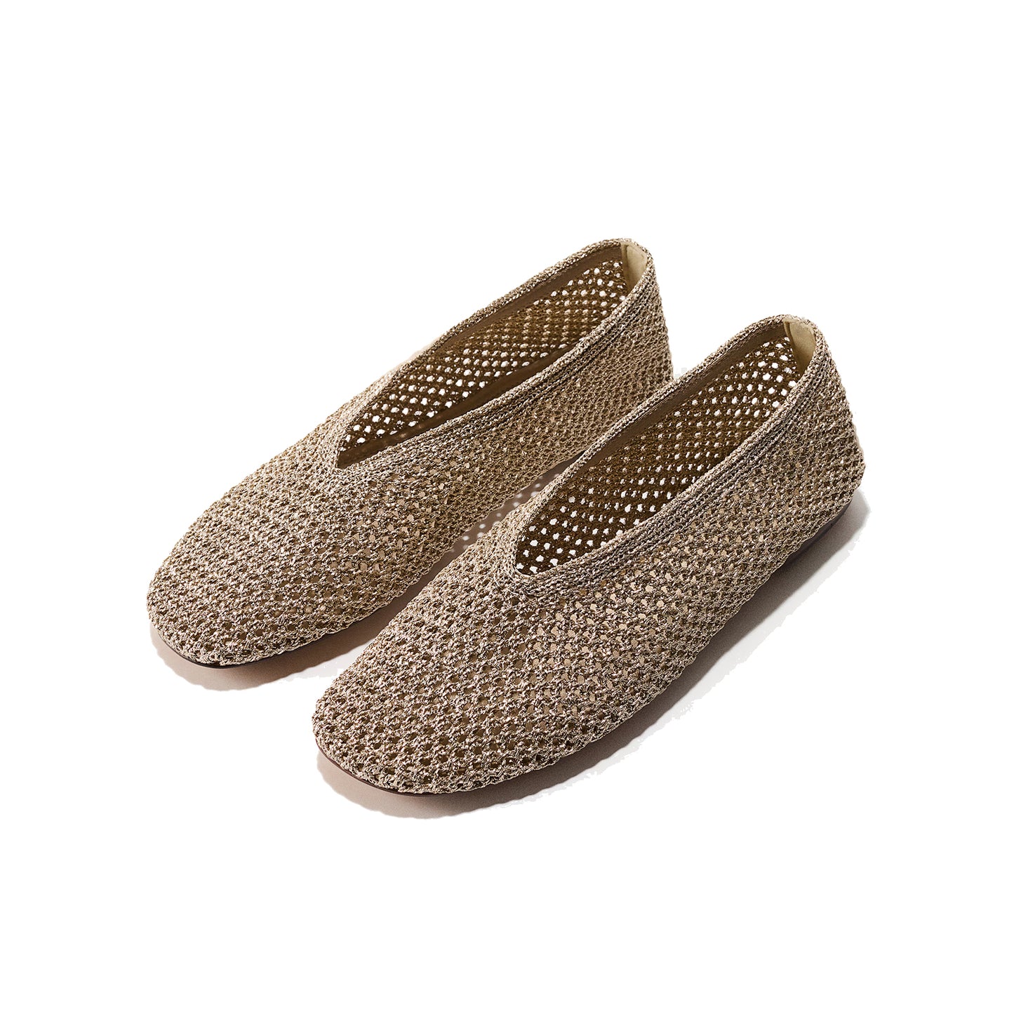 Champagne Woven Square-Toe Simple Slip-On Ballet Classic Flats